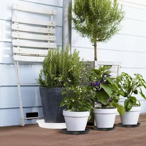 Bloempotonderzetters - Set van 5 met plantenetiketten (24,5 cm rood) voor binnen- en buitenplanten