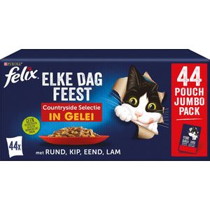 Felix Elke Dag Feest Countryside Selectie - Kattenvoer Natvoer - Rund Kip Eend & Lam - 44 x 85 g
