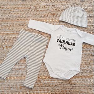 MM Baby rompertje met tekst eerste vaderdag papa cadeau geboorte meisje jongen set met tekst aanstaande zwanger kledingset pasgeboren unisex Bodysuit | Huispakje | Kraamkado | Gift Set