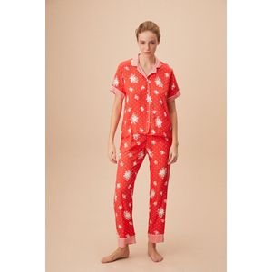 Suwen- Katoen Dames Pyjama Set - Huispak- Homewear -Satijn- Cadeau- Rood Maat XL