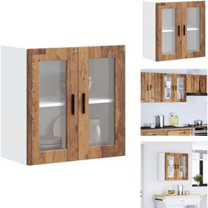 vidaXL Keuken Wandkast - Keuken Wandkasten -keuken Wandmeubel - Gemonteerde Wandkast - Keukenwandkast met glazen deur Porto oud houtkleurig