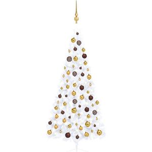 vidaXL - Kunstkerstboom - met - verlichting - en - kerstballen - half - 180 - cm - wit