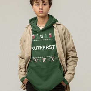 Foute Kerst Hoodie Candy Cane - Met tekst: Kutkerst - Kleur Groen - ( MAAT XS - UNISEKS FIT ) - Kerstkleding voor Dames & Heren