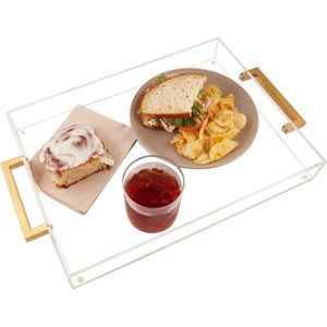 Acryl dienblad, gouden handgrepen, 16 x 12 x 2 inch decoratief dienblad voor tafel, eten, drankjes serveerschaal voor aanrecht, keuken, badkamer, feest, dienblad
