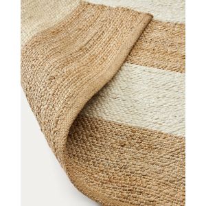 Kave Home - Rovira vloerkleed met natuurlijke en witte strepen jute & katoen 160 x 230 cm