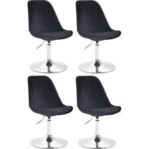 CLP Maverick Set van 4 Eetkamerstoelen - Fluweel zwart chroom