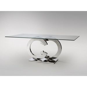 CoCo eettafel - design RVS eetkamertafel 180x90 | CoCo dining table stainless steel - gepolijst roestvrij stalen frame met gehard glazen blad