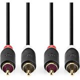 Nedis Stereo-Audiokabel - 2x RCA Male - 2x RCA Male - Verguld - 10.0 m - Rond - Antraciet - Doos