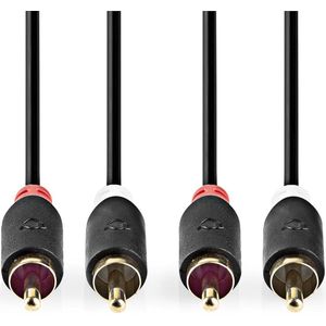 Nedis Stereo-Audiokabel - 2x RCA Male - 2x RCA Male - Verguld - 10.0 m - Rond - Antraciet - Doos