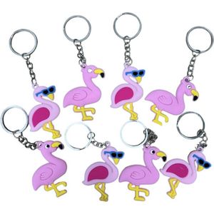 Uitdeelzakjes - Traktatie Uitdeelcadeautjes Kinderen - 8 x Flamingo Sleutelhanger - Grabbelton Cadeautjes - Klein Speelgoed
