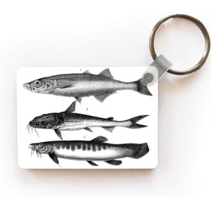 Sleutelhanger - Een zwart-wit illustratie van drie vissen - Uitdeelcadeautjes - Plastic