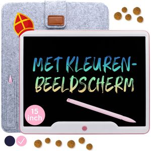 LCD Tekentablet Kinderen ""Roze"" 15 inch - Cadeau Sinterklaas - Reisspelletjes Kinderen - Sinterklaas Cadeautjes - Kids Tablet - Educatief Speelgoed Meisje 8 jaar - Leren Tekenen - Cadeau Meisje 6 Jaar - 7 Jaar - Cadeau 5 Jaar - Kinderspeelgoed 3 Jaar