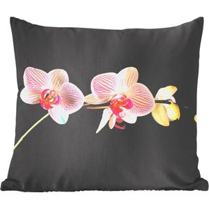 Sierkussens - Kussentjes Woonkamer - 45x45 cm - Orchidee - Bloemen - Zwart - Roze - Knoppen