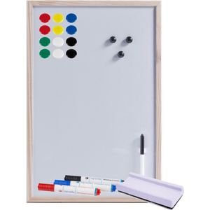 Zeller Magnetisch whiteboard/memobord - 40 x 60 cm - met gekleurde stiften - 15x magneten - en een wisser