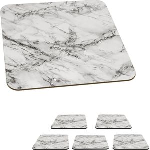 Onderzetters voor glazen - Marmer - Grijs - Glitter - 10x10 cm - Glasonderzetters - 6 stuks