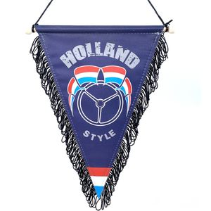 Luxe vaantje met koord - Holland Style - Blauw met logo - 23x29cm - Zwarte franjes - Vrachtwagen Interieur - Auto - Accessoires - Vlaggetje