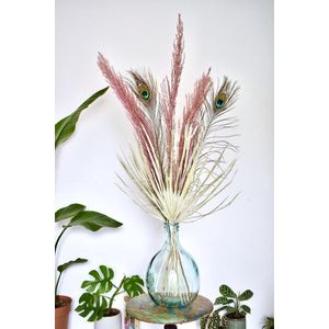 Droogbloemen Boeket |Pampas pluimen Roze | Pauwenveer | Palmblad| 70 - 100 cm | Gedroogde bloemen