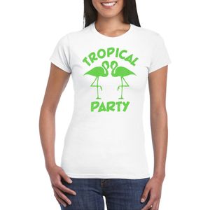 Toppers - Bellatio Decorations Tropical party T-shirt dames - met glitters - wit/groen - carnaval/themafeest XXL