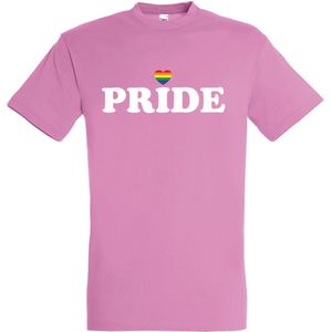 T-shirt Pride met hartje | Regenboog vlag | Gay pride kleding | Pride shirt | Roze | maat M