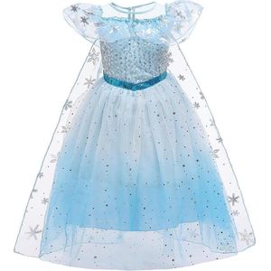 Prinses - Blauwe Elsa kristallen jurk - Prinsessenjurk - Verkleedkleding - Feestjurk - Sprookjesjurk - Blauw - 134/140 (8/9 jaar)