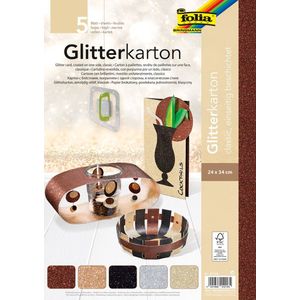 Folia Glitterkarton Classic (koper zilver zwart champagnekleur en brons)