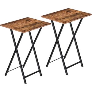 Furnibella - Bijzettafel 2 set, opvouwbare tv-lade tafel, snacktafel om op de bank te eten, kleine bank einde laptop drankjes salontafel voor kleine ruimte, woonkamer, industrieel, metalen frame, rustieke bruin EBF25BZ01