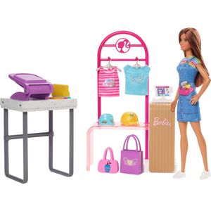 Barbie winkel - Maak- en Verkoopboetiek, speelset met uitstalrek en folie - Barbie pop