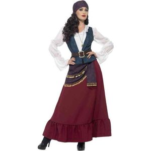Smiffy's - Zigeuner & Zigeunerin Kostuum - Luxe Piraat Lang Mevrouw Angletta Kostuum - Rood - Large - Carnavalskleding - Verkleedkleding