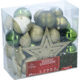 Christmas Gifst Kerstballen Set Groen - 40 Stuks Kunststof Kerstballen - Incl. Piek