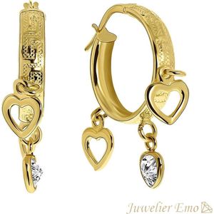 Juwelier Emo - 14 Karaat Gouden Kinderoorbellen meisje met Hartbedels - 18 mm