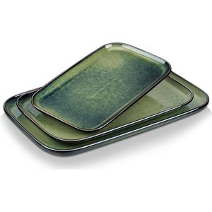 Stern Serveerborden, 3-delige set, aardewerk servies borden set is vaatwasser- en magnetronbestendig, platte borden, taartborden, dessertborden, ontbijtborden, groen