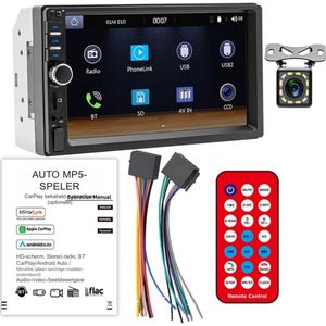 7"" 2 DIN Bluetooth Auto Radio – Touchscreen Mirror Link – MP5 MP4 Speler – Ondersteunt Bluetooth – Audio 1080P Video – USB – SD – AUX-in – Handsfree 7012B Met Achteruitrijcamera