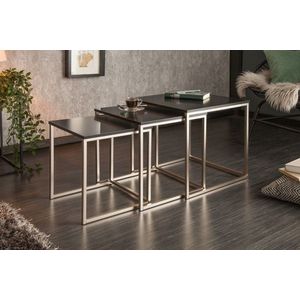 Design bijzettafel set van 3 ELEMENTS 40cm mat zwart geborsteld RVS - 37116