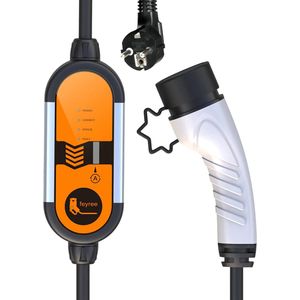 Feyree mobiele thuislader van type 2 naar schuko stekker | 3,5 kW - 16A | 3.5 meter | voor hybride & elektrische auto | Laadkabel Type 2 elektrische auto | Auto opladen via normaal stopcontact | Auto laadkabel type 2 stopcontact