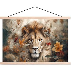 Schoolplaat - Leeuw - Wilde dieren - Planten - Textielposter - Wanddecoratie - Woonkamer - 60x40 cm - Kamerdecoratie - Schoolposter