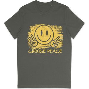 T Shirt Dames Heren Unisex - Choose Peace Smiley - Khaki Groen - XXL