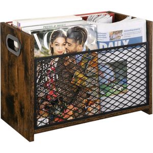 Signature Home Brisbane tijdschriftenhouder - tijdschriftenrek - Lectuurbak - bureau organizer - krantenbak mesh en hout - voor desktop en thuiskantoor - Bruin Zwart - 22 x 41 x 30 cm