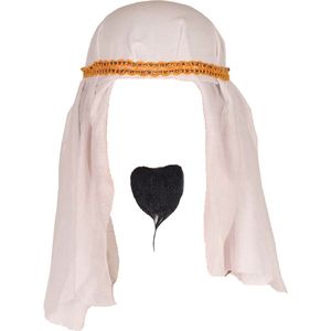 Carnaval verkleed hoed voor een Arabier/Sjeik - hoofddoek wit - heren- met zwart baardje