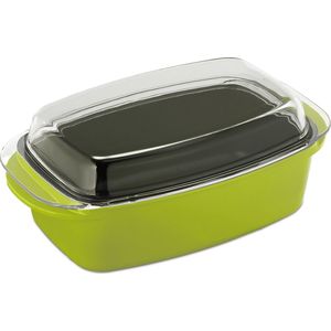 Relaxdays Ovenschaal met deksel - aluminium en glas - braadslede - antiaanbaklaag - groen