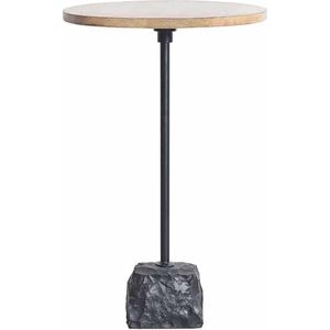TRAYFUL - Bijzettafel - Natuurlijk Mangohout - Marmeren Onderstel - Zwart