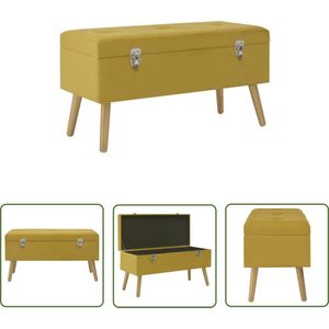 The Living Store Bankje met opbergvak 80 cm fluweel mosterdgeel - Fluwelen Bank - Mustard Yellow Bank - Opbergbank - Bank Met Vak - Binnenopbergingsmogelijkheid