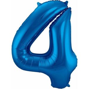 Cijfer 4 ballon blauw 86 cm