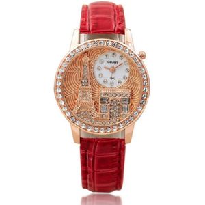 Hidzo Horloge Parijs - Ø 38 mm - Rood - Kunstleer