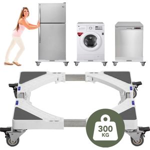 OMEVA® Wasmachine Verhoger met 4 Dubbele Wielen- Verhoging voor Wasmachine - Vaatwasser Koelkast Vriezer en Droger - Verstelbaar - Wit - Wasmachine ombouw