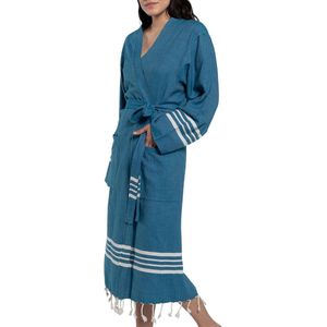 Hamam Badjas Krem Sultan Petrol Blue - M - unisex - hotelkwaliteit - sauna badjas - luxe badjas - dunne zomer badjas - ochtendjas