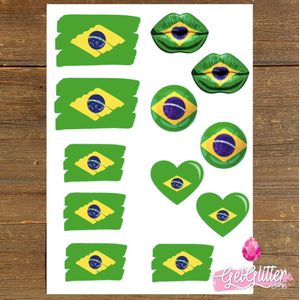 GetGlitterBaby® Plak Tattoos Voetbal / Tijdelijke Tattoo Sticker / Nep Tatoeage / Gezicht en Lichaam Schmink Versiering - Brazilië / Braziliaanse vlag / Brasil