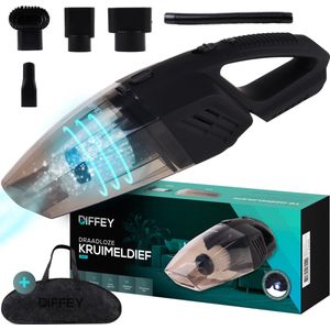 DIFFEY® DF001 - Draadloze Kruimeldief - Kruimelzuiger met Opzetstukken en Draagtas - LED verlichting - Nat & Droog - 10000Pa