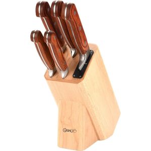 CuisinU Messenset met Blok en ingebouwde messenslijper - 6 Delig - Hout - messenblok met messenslijper