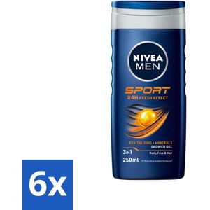 Nivea - Men - Sport Douchegel - Body, Face & Hair - 250 ml - Voordeelverpakking - 6 stuks