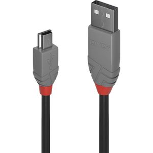 LINDY USB-kabel USB 2.0 USB-A stekker, USB-mini-B stekker 3.00 m Zwart 36724